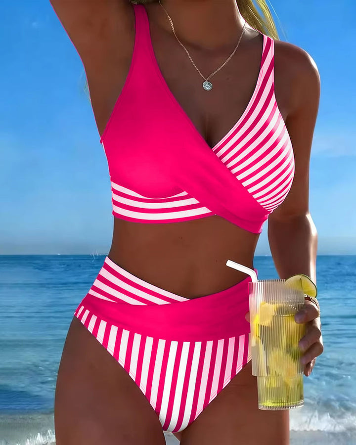 Giulia | Damen gestreifter Bikini mit V-Ausschnitt