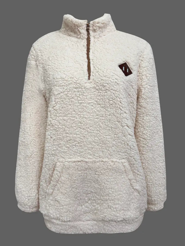 Claudia - Patch Quarter Zip Pullover Teddy Sweatshirt