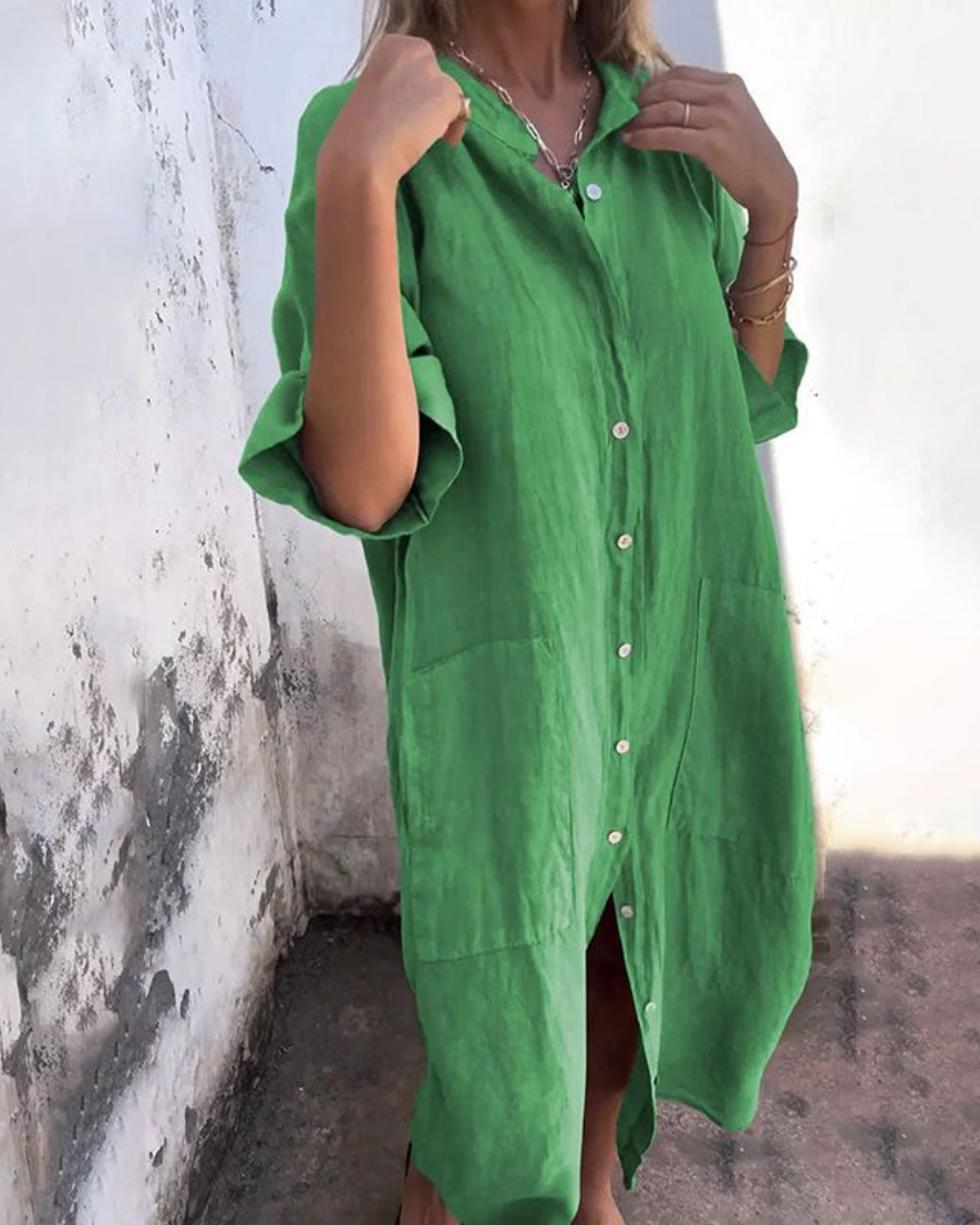 Meiva™ - Baumwoll-Leinen Hemdkleid