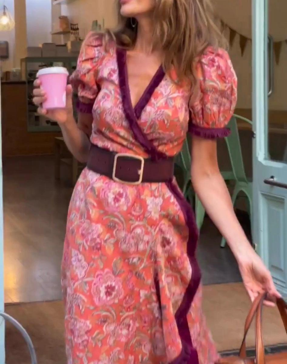 Hailey™ - Elegantes Pink Kurzarm-Maxikleid