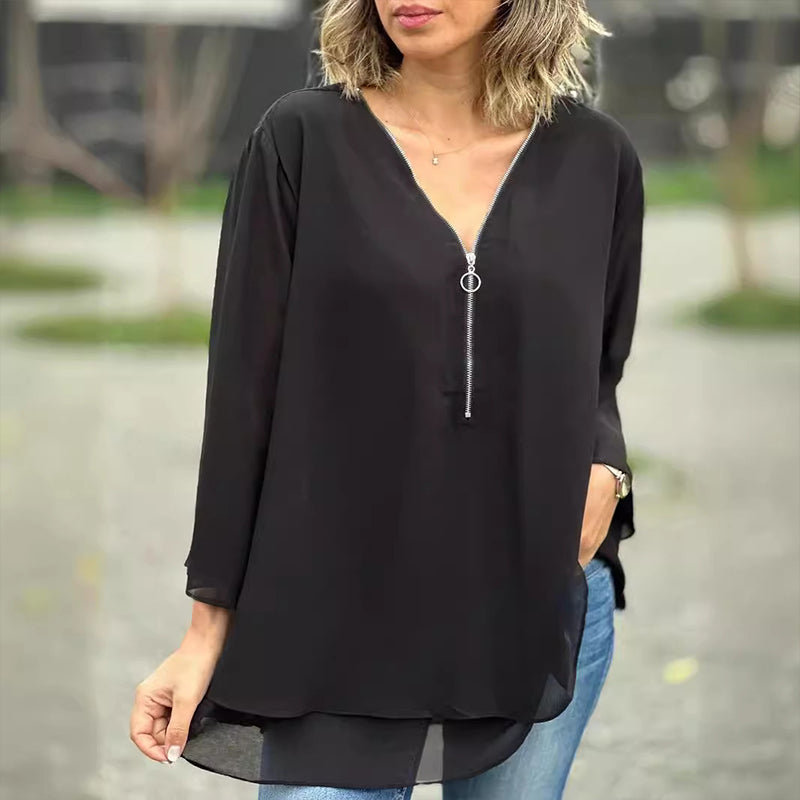 Heidi™ - V-Ausschnitt Fließendes Zip-Top