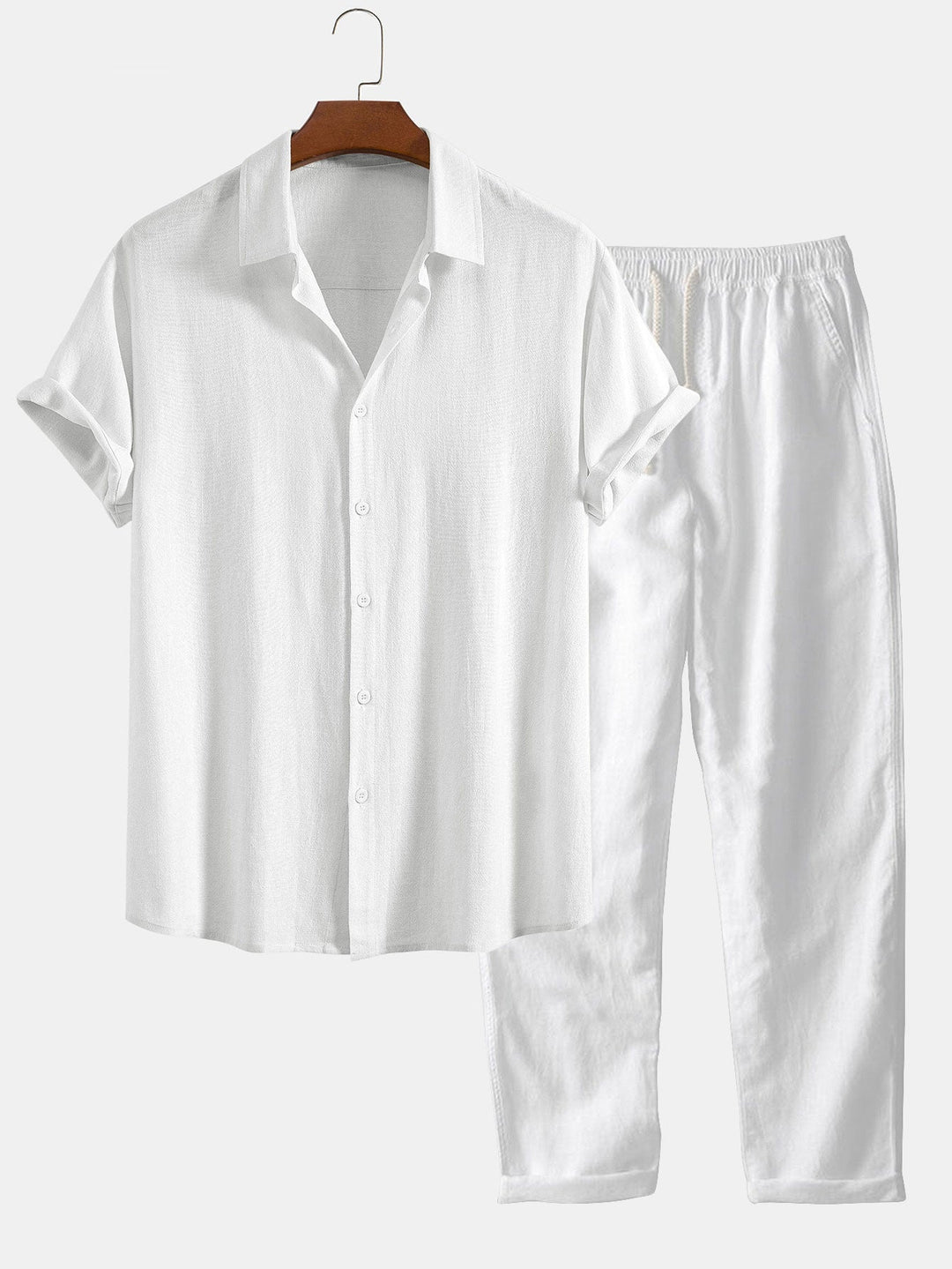 Button-Up Hemd und gerade geschnittene Hose aus Leinen-Rayon-Mischung