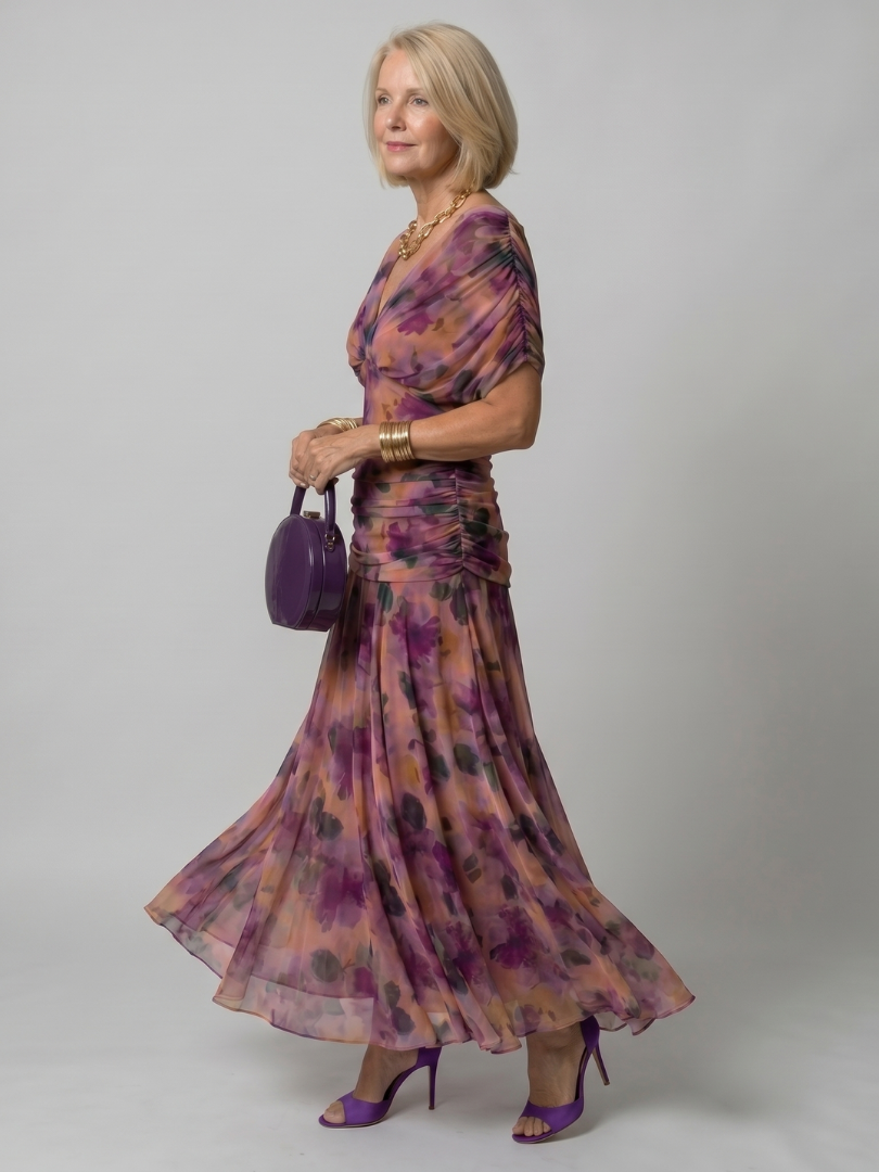 Calen | Elegantes Off-Shoulder-Midi-Kleid mit fließendem Design