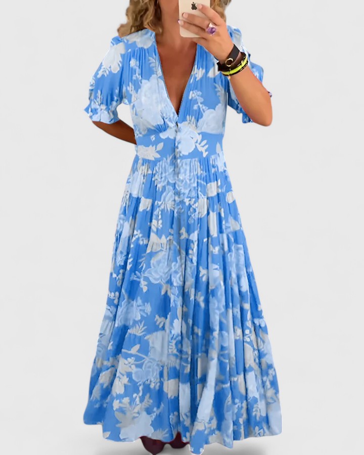 Minelda | Schickes Blumenkleid mit V-Ausschnitt