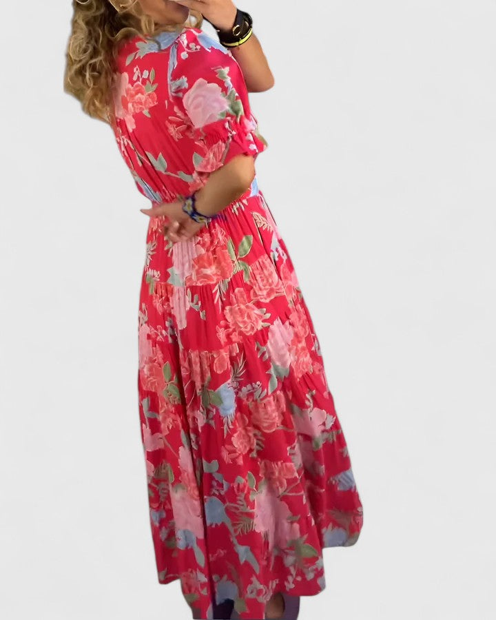 Minelda | Schickes Blumenkleid mit V-Ausschnitt