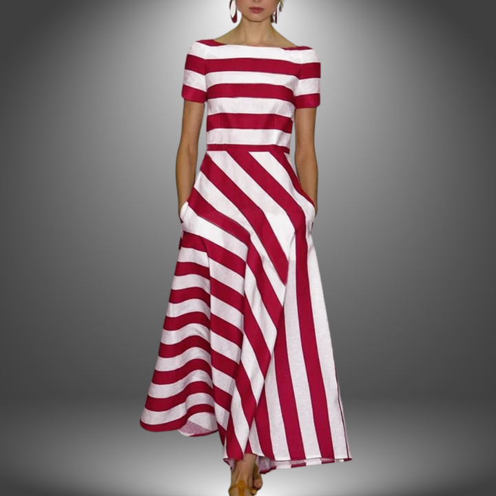 Natalia | Langgestreiftes Kleid, Handgemacht