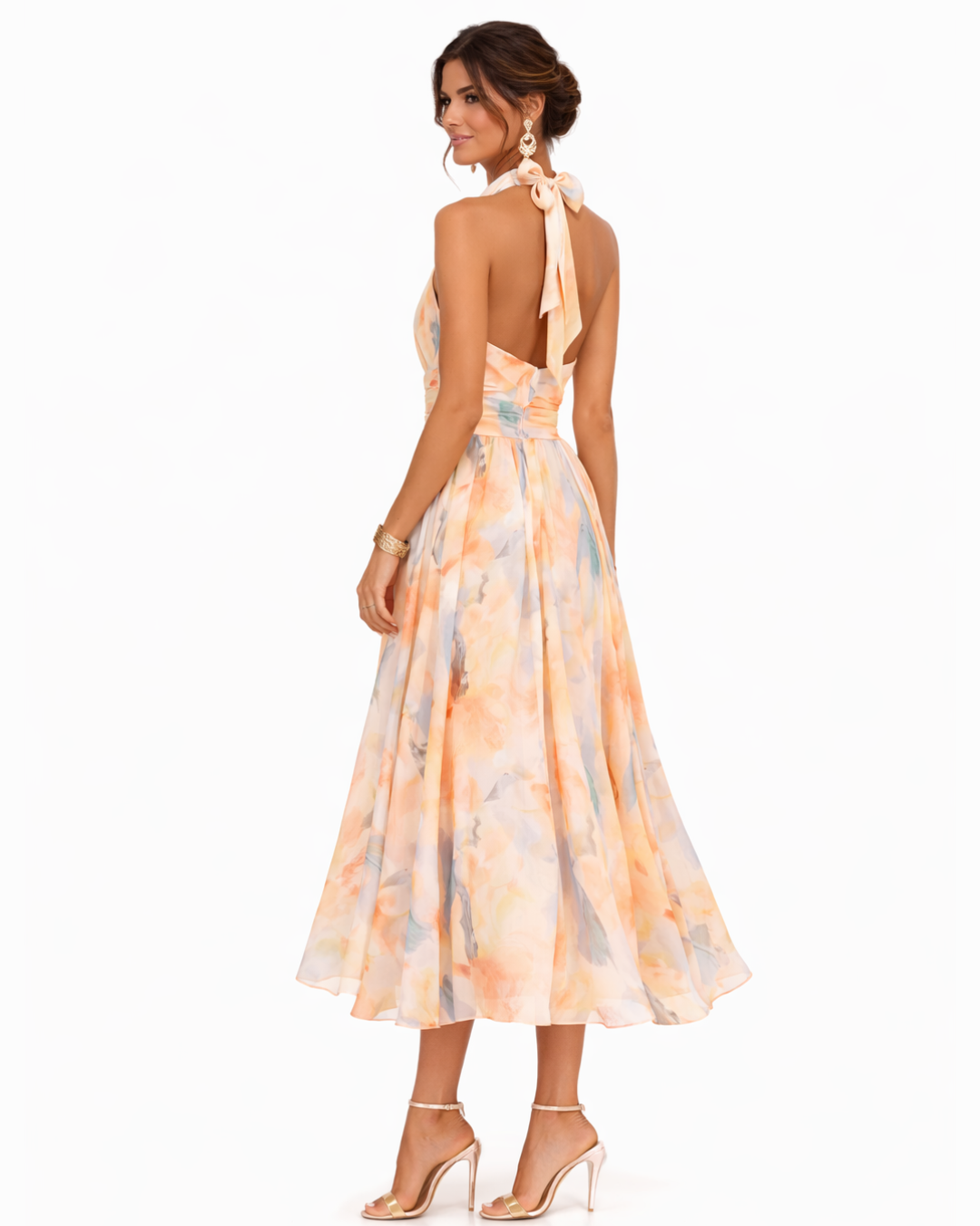 Aurora Halterneck-Kleid mit Aquarelldruck