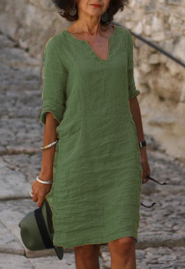Elvy™ - Elegantes V-Ausschnitt Kleid