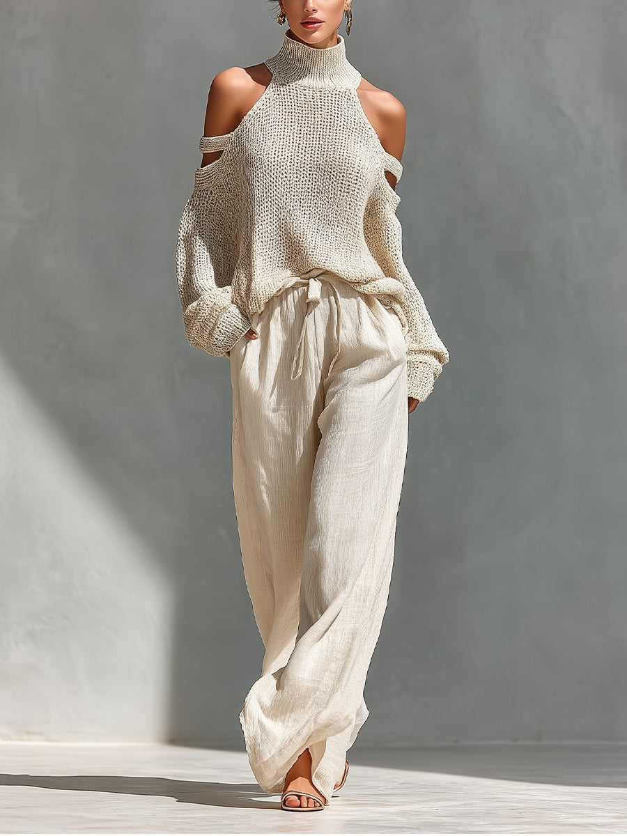 Alessia | Damen Zweiteiliges Set mit Off-Shoulder und Weiten Hosen