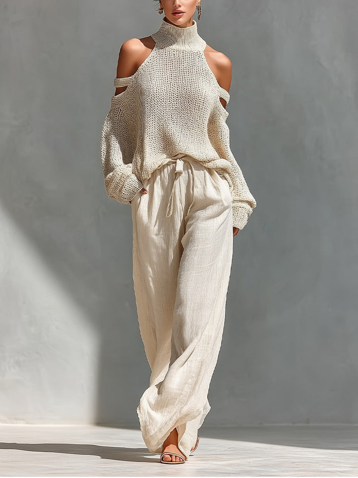 Alessia | Damen Zweiteiliges Set mit Off-Shoulder und Weiten Hosen