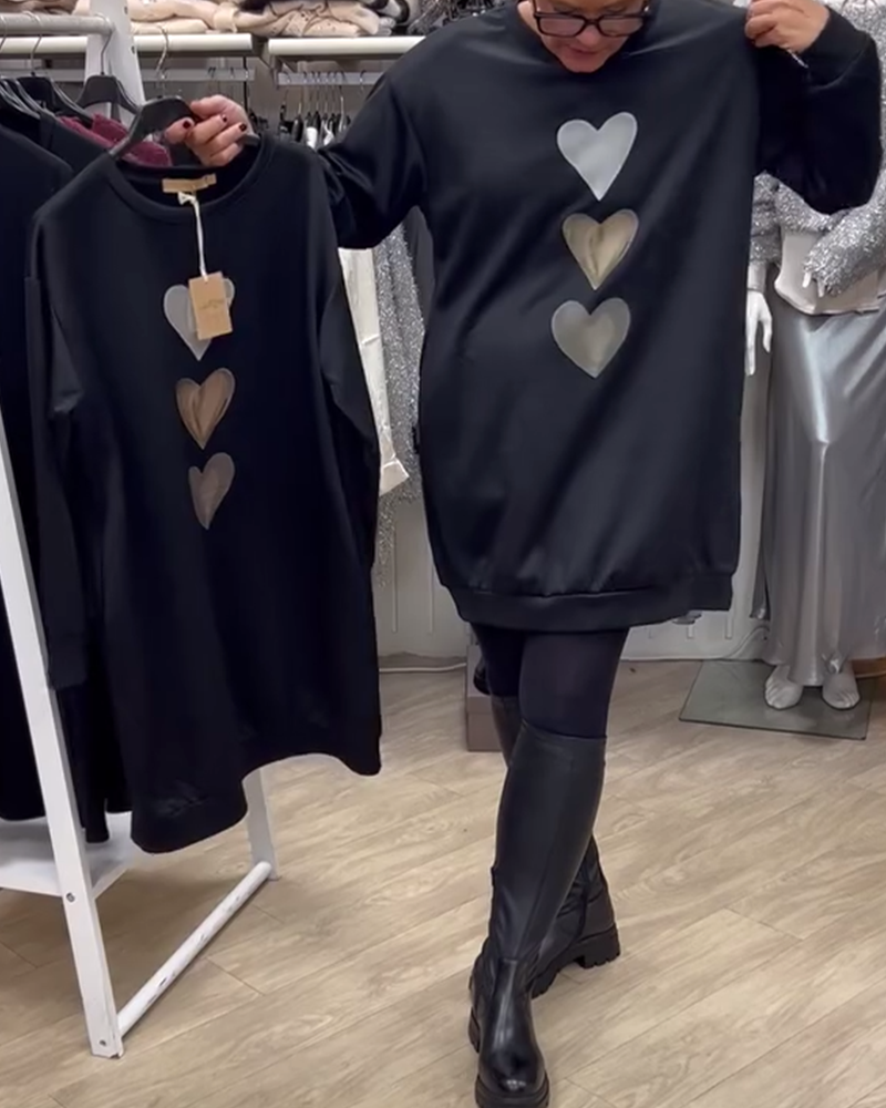 Francine™ - Damen Langarm Herzmuster Sweatshirt
