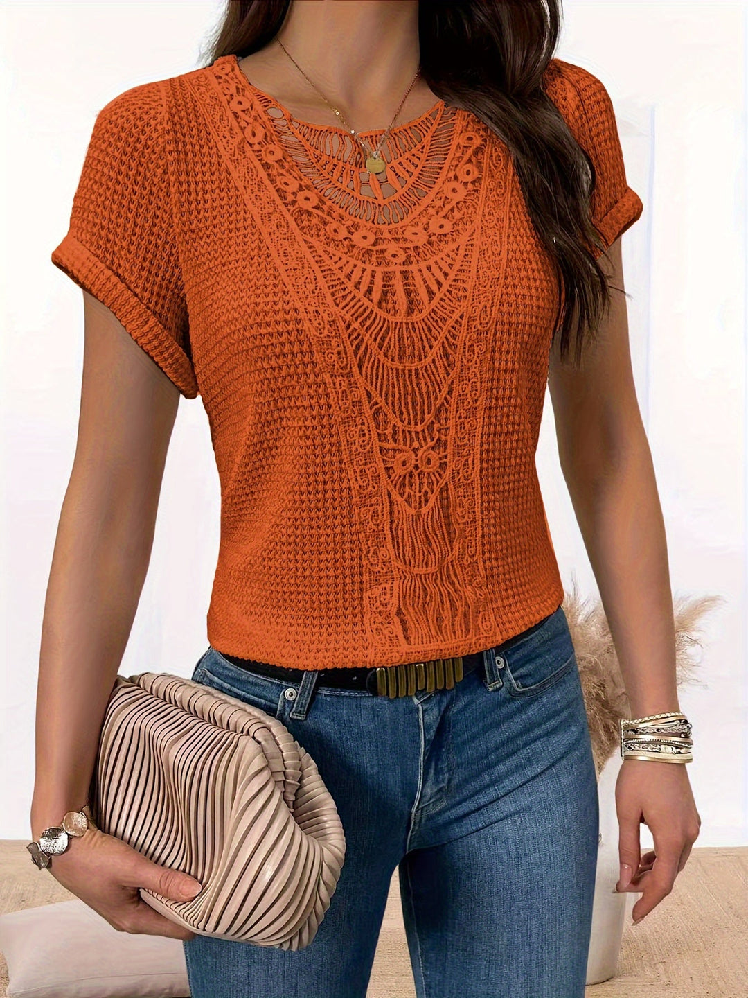 Megan™ - Schickes Shirt mit Rundhalsausschnitt aus Spitze