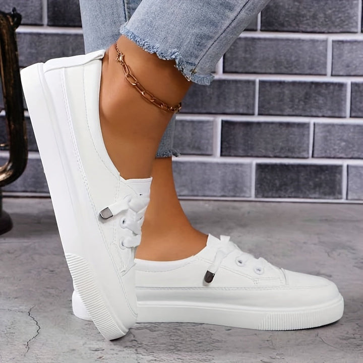 Damen weiße Schnürschuhe flach orthopädisch - atmungsaktive weiche Einlegesohle