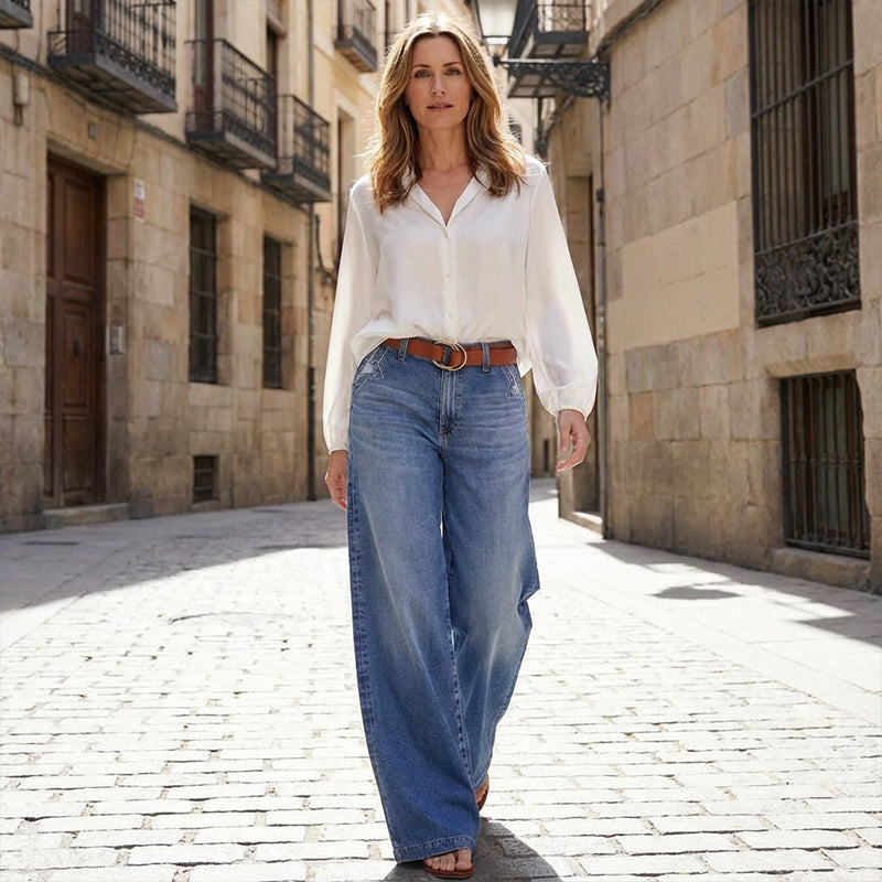 Retro Hochtaillierte Weite Jeans für Damen