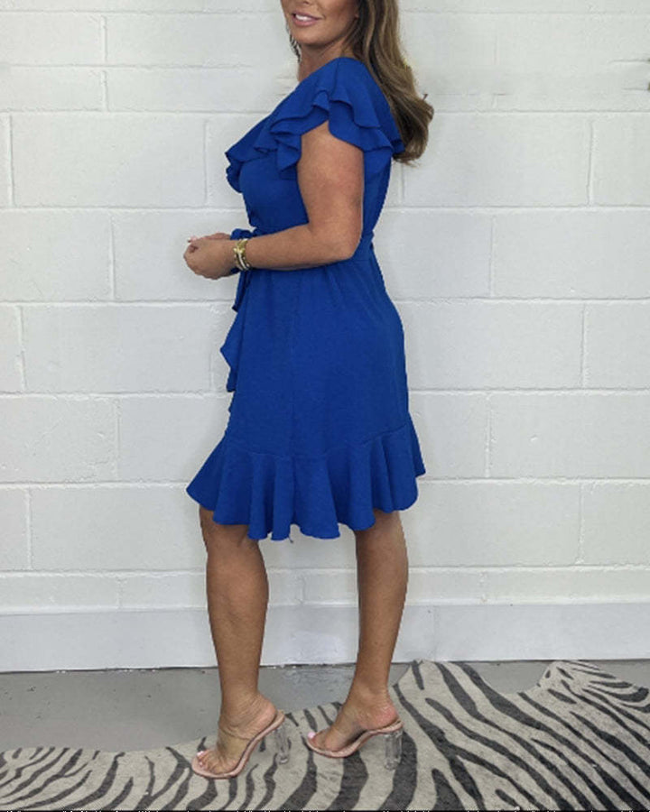 Wilhelmina™ - Elegantes V-Ausschnitt Kleid mit Rüschenverzierungen