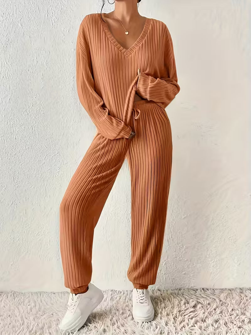 Anja™ - Gemütliches V-Ausschnitt Zweiteiliges Set