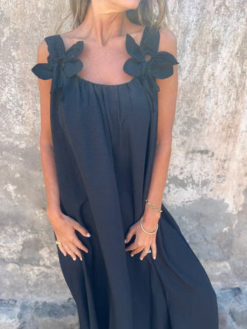 Blumenmuster Damenkleid mit U-förmigem Ausschnitt in einfarbig