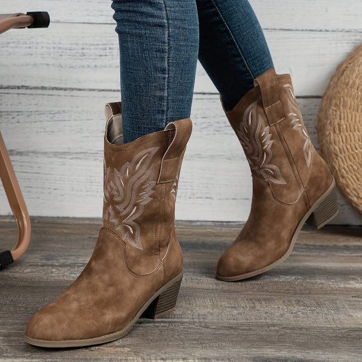 Damen Western Cowboy Stiefel für breite Waden mit besticktem Schaft