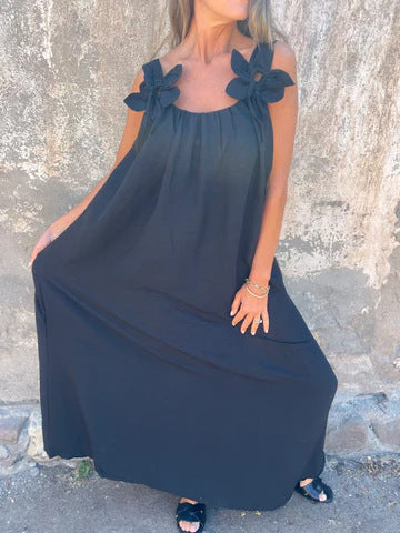 Blumenmuster Damenkleid mit U-förmigem Ausschnitt in einfarbig
