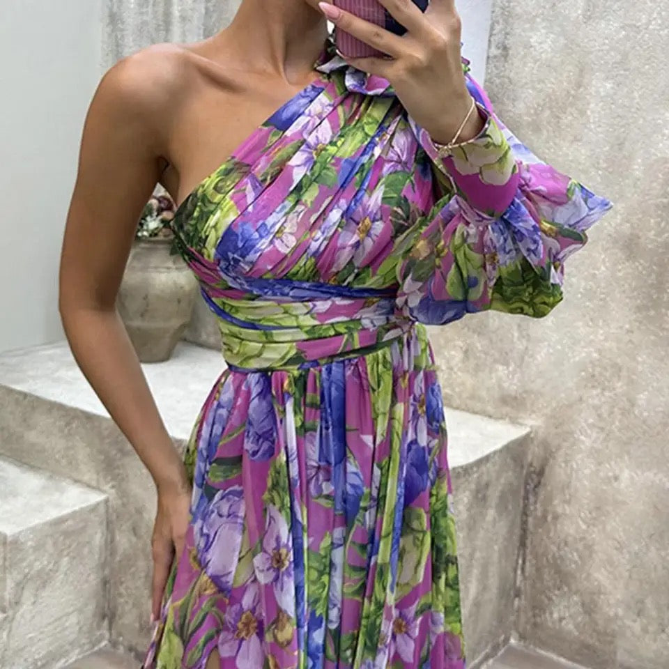 Lila - Ein-Schulter Kleid