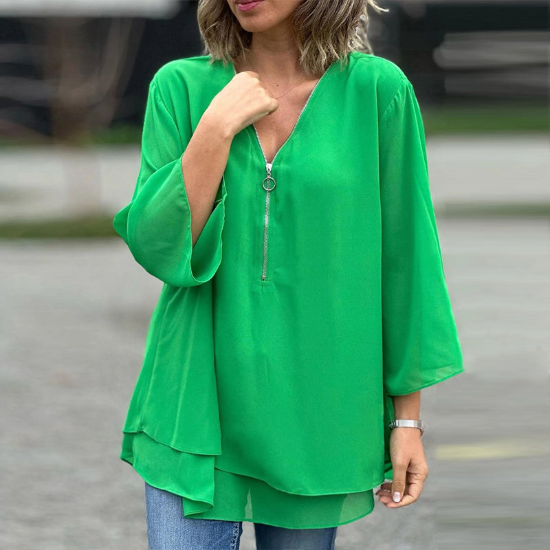 Heidi™ - V-Ausschnitt Fließendes Zip-Top