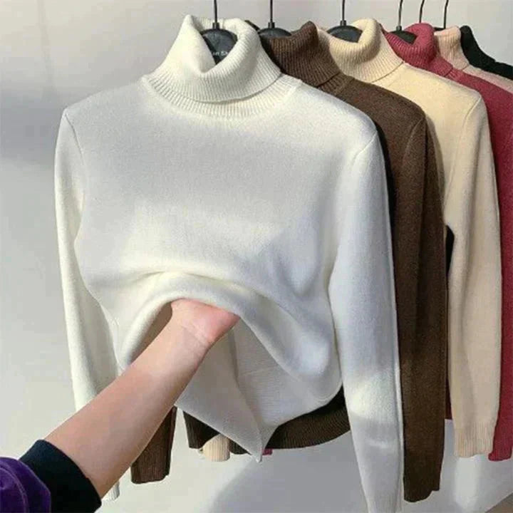 Leonie - Beigefarbener Rollkragenpullover Mit Fleece Futter