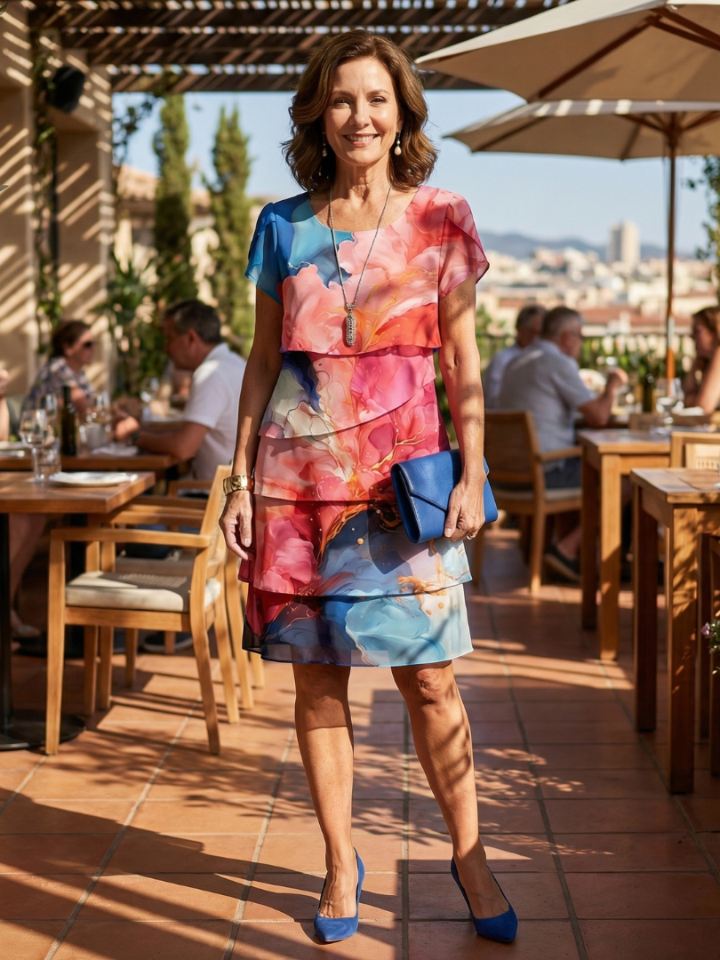 Mira | Elegantes knielanges Kleid mit Marmorprint