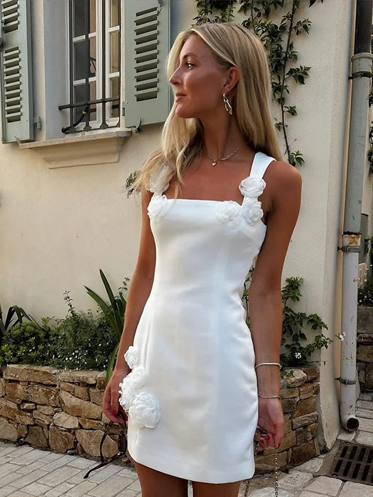 Damen Mini-Kleid mit quadratischem Ausschnitt und ärmellos