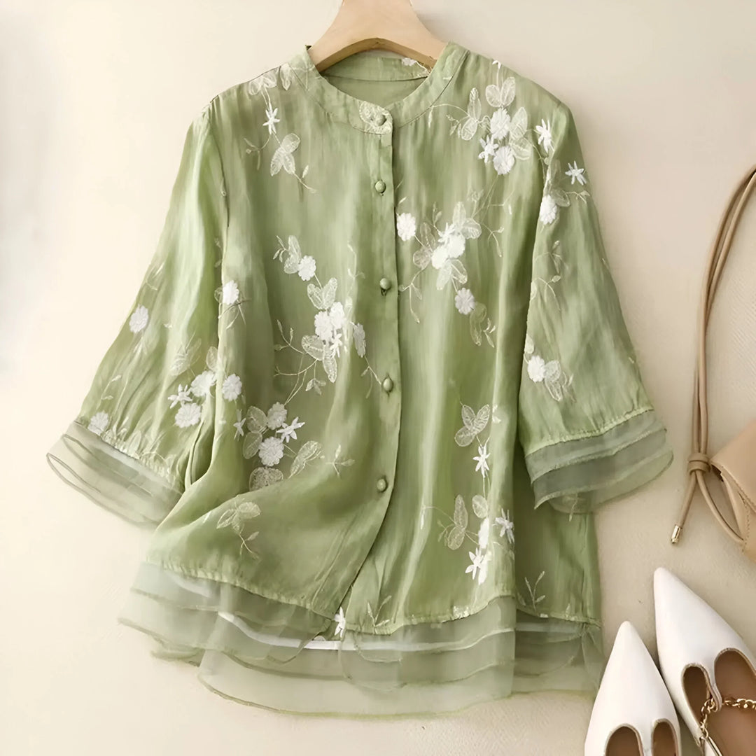Emily™ - Baumwolltop mit bestickten Blumen