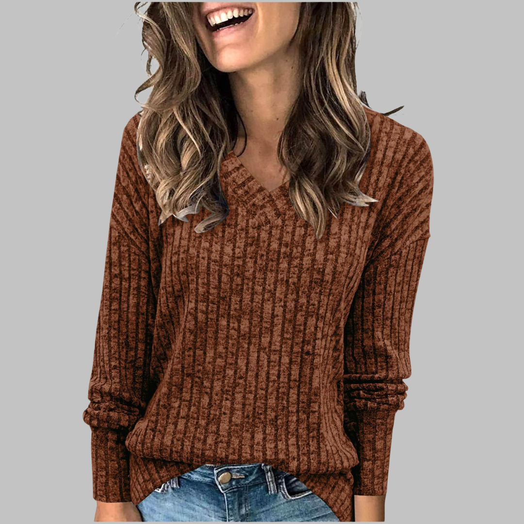 Damen Pullover mit V-Ausschnitt und langen Ärmeln