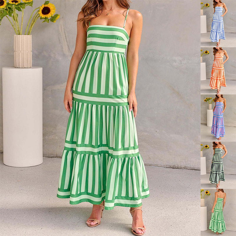 Marisol | Gestreiftes Maxikleid mit Trägern und Taschen
