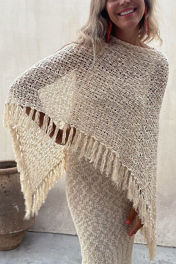 Sonnenuntergang Brise Quasten Strick Cover-Up mit Ausschnitt-Design