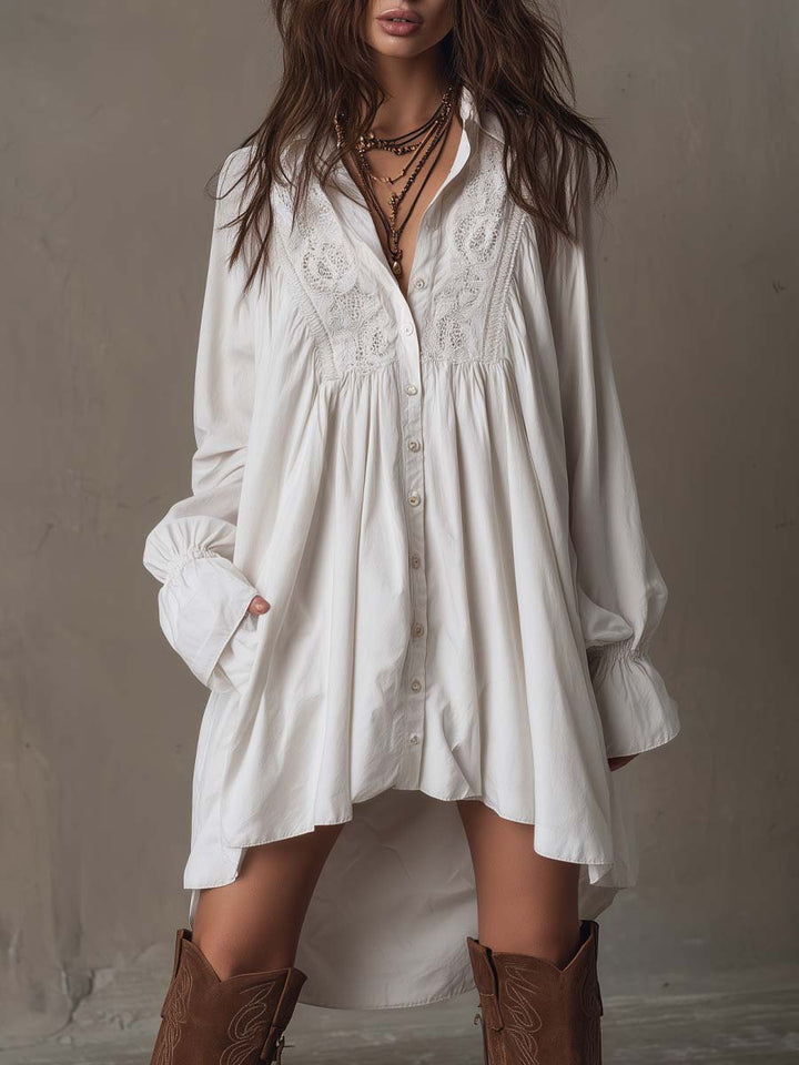 Retro-Stil Spitzen Unregelmäßiger Saum Langärmliges Mini-Kleid