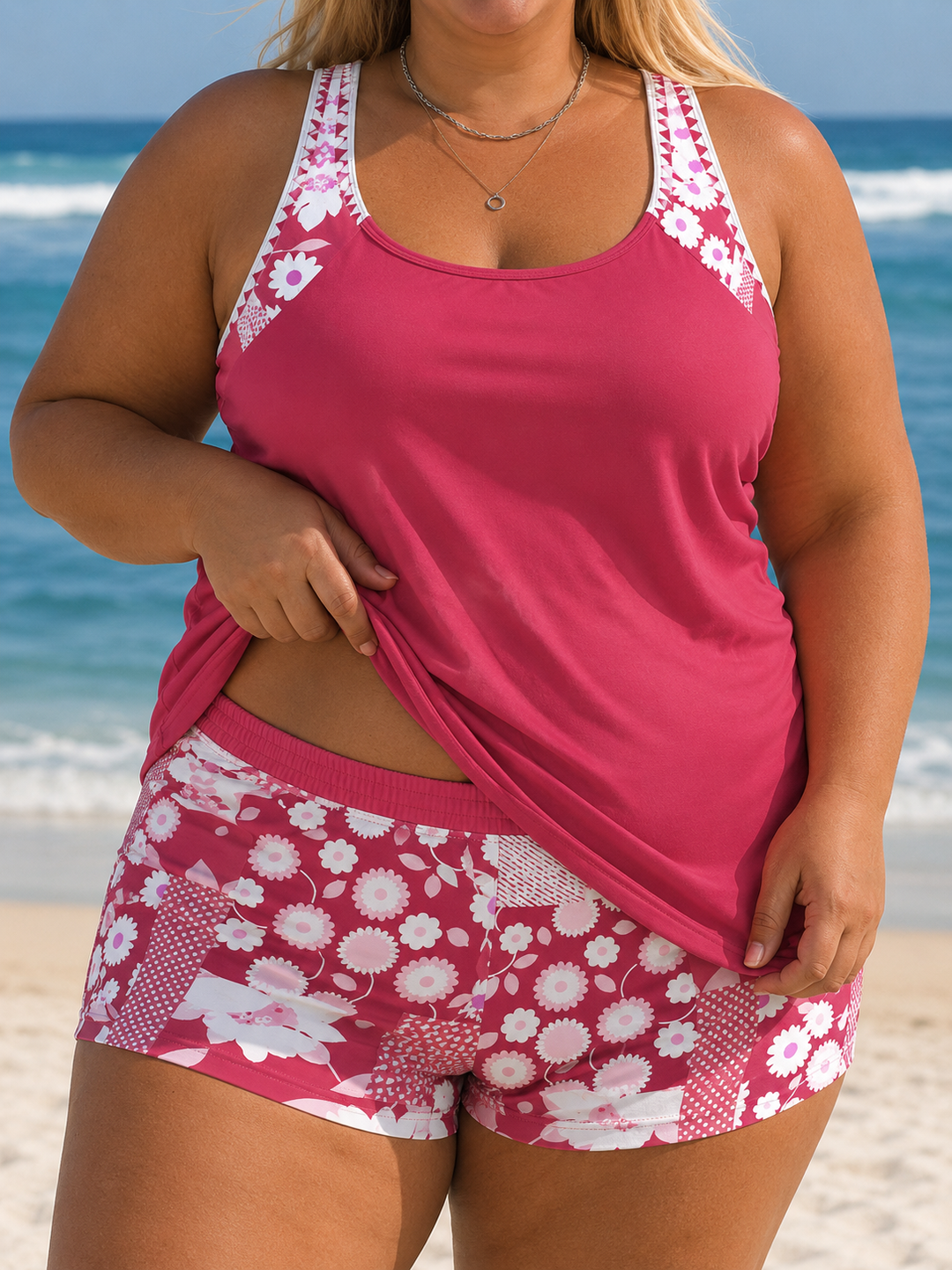 Nanet Damen Tankini-Shorts-Set in Übergröße mit Print