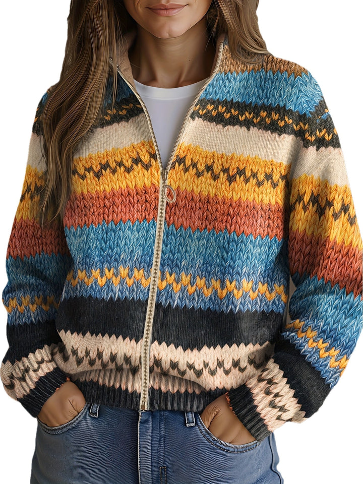 Yseult | Cardigan da donna con righe a zigzag e cerniera dorata