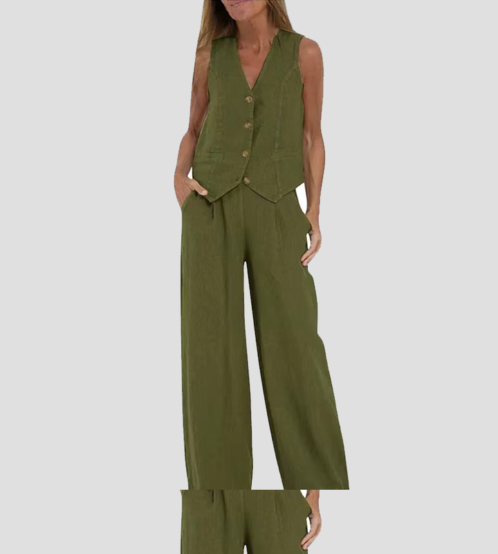 Aira - Geknöpfter Weste & Weite Hose Set