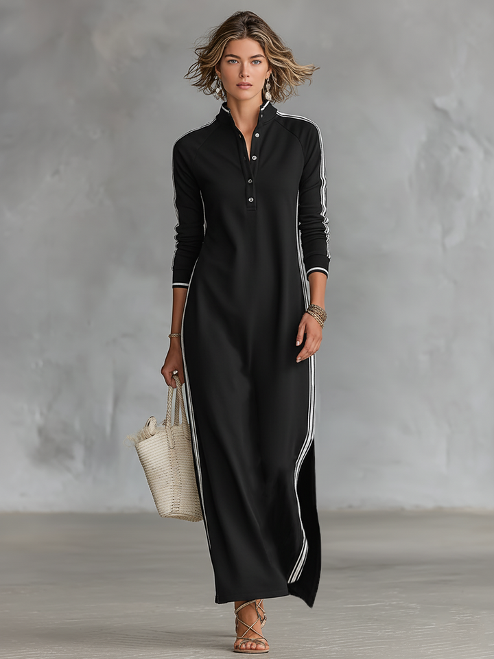 Minimalistisches Sweatshirtkleid für Damen mit weißem Kragen und Knopfleiste