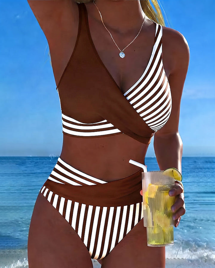 Giulia | Damen gestreifter Bikini mit V-Ausschnitt