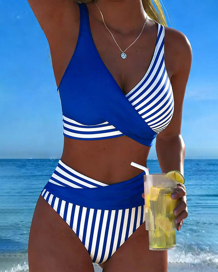 Giulia | Damen gestreifter Bikini mit V-Ausschnitt