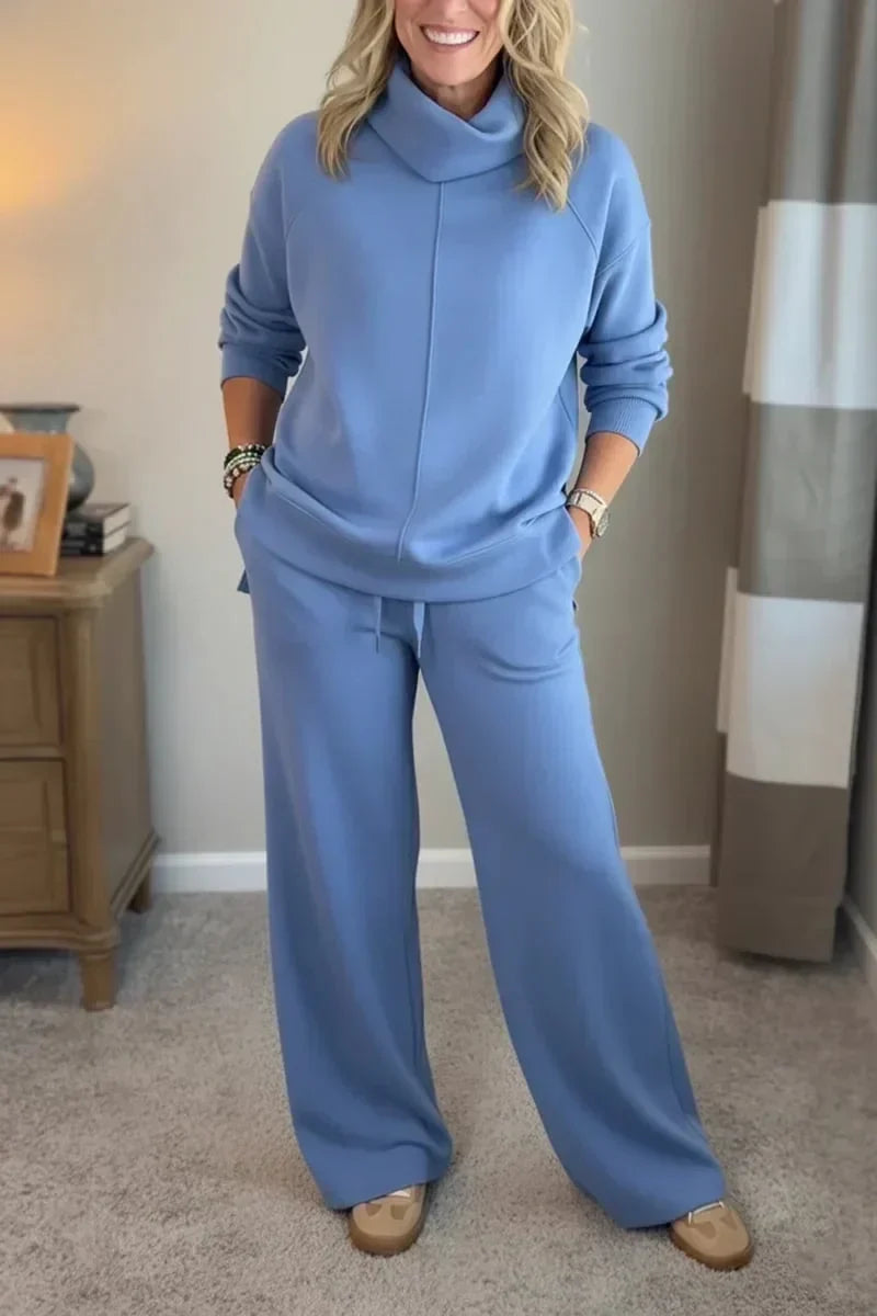 Aivra | Conjunto de dos piezas para mujer con cuello alto, mangas largas, pantalón de pierna ancha y bolsillos