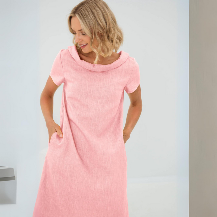 Damen Mini-Kleid mit kurzen Ärmeln und Taschen