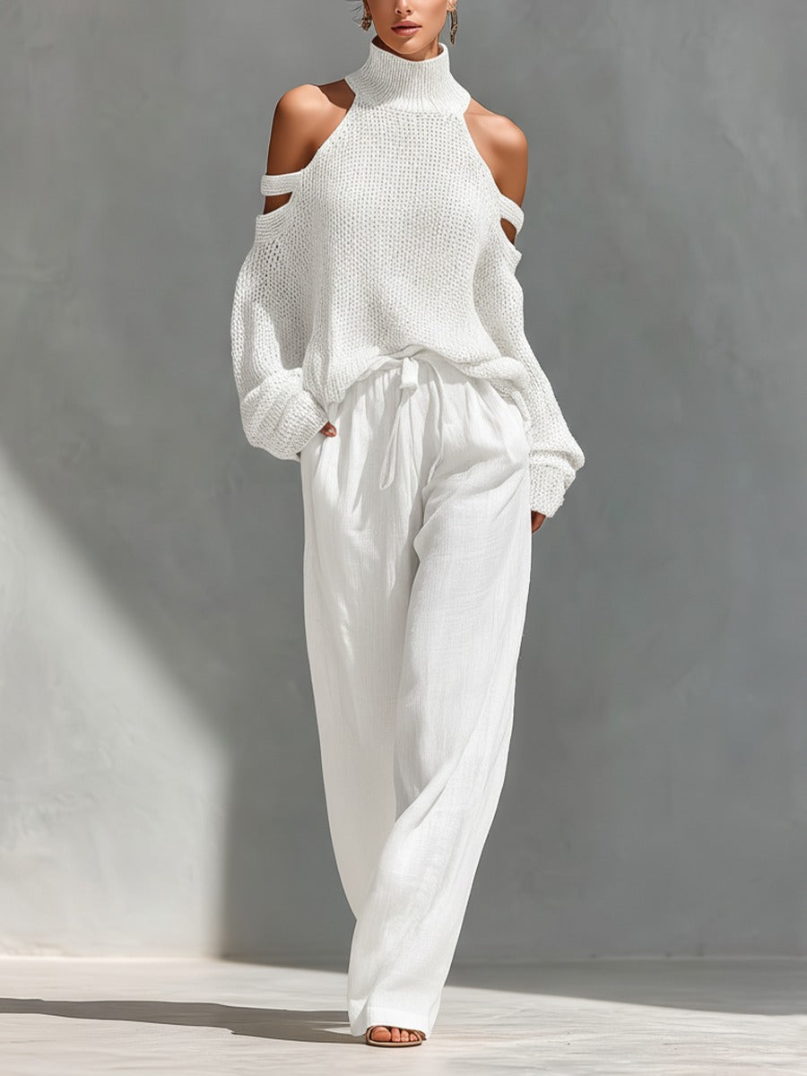 Alessia | Damen Zweiteiliges Set mit Off-Shoulder und Weiten Hosen