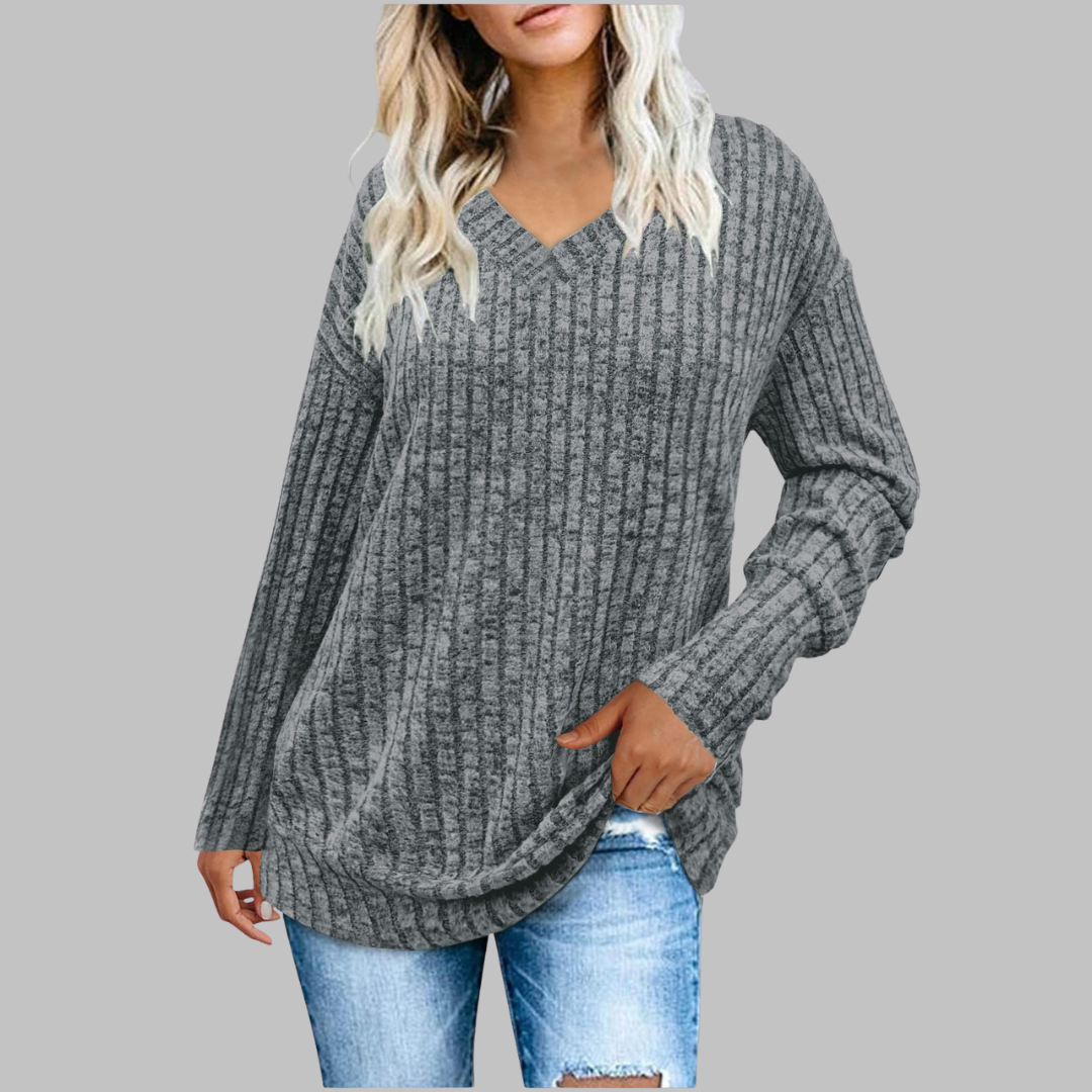 Damen Pullover mit V-Ausschnitt und langen Ärmeln