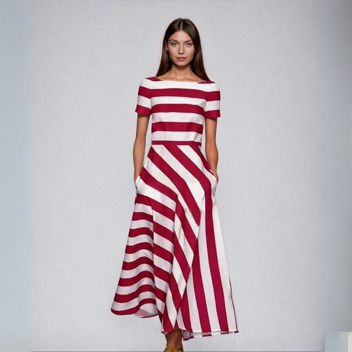 Natalia | Langgestreiftes Kleid, Handgemacht