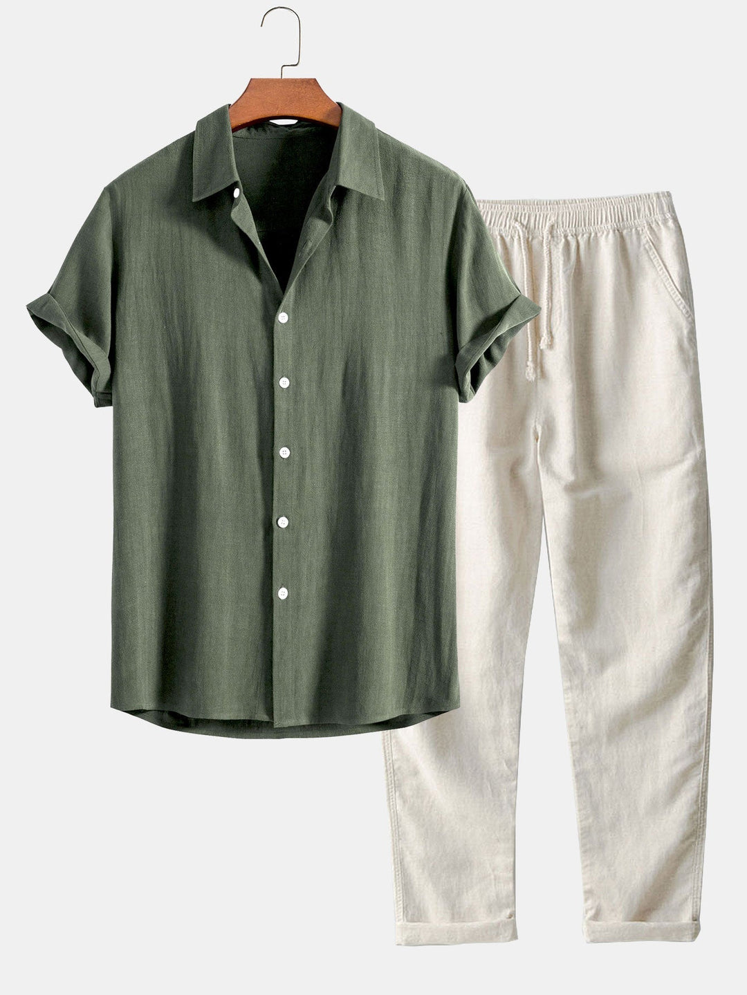 Button-Up Hemd und gerade geschnittene Hose aus Leinen-Rayon-Mischung