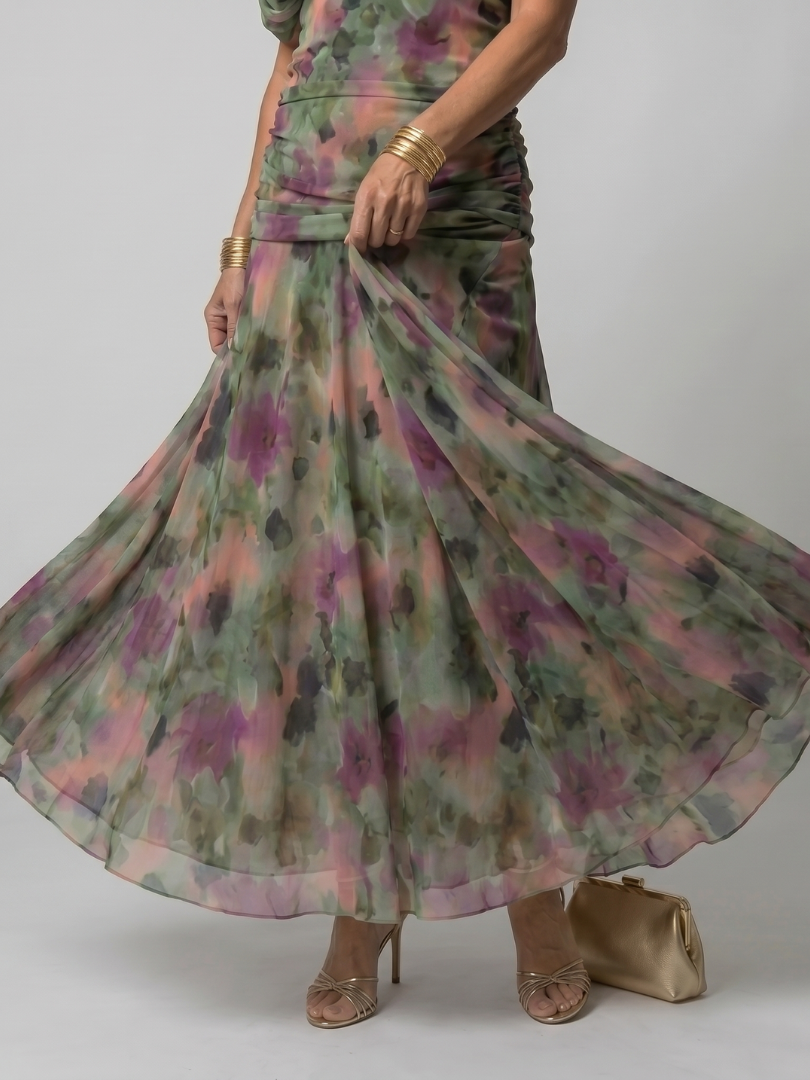 Calen | Elegantes Off-Shoulder-Midi-Kleid mit fließendem Design