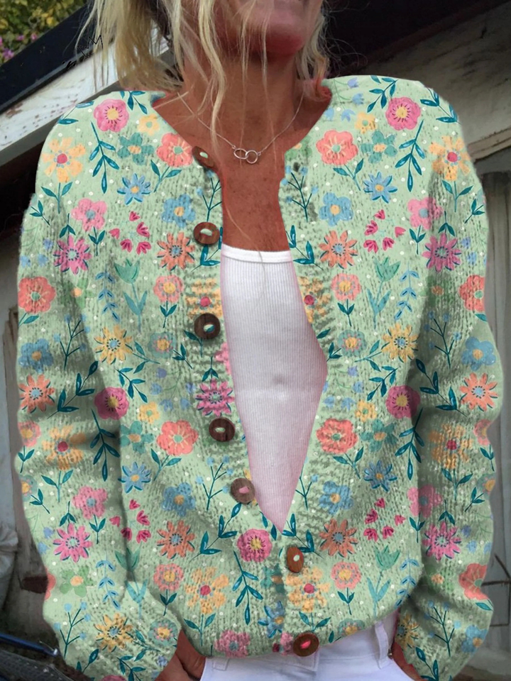 Sommerfeld Blumenmuster Druck | Knopfpullover