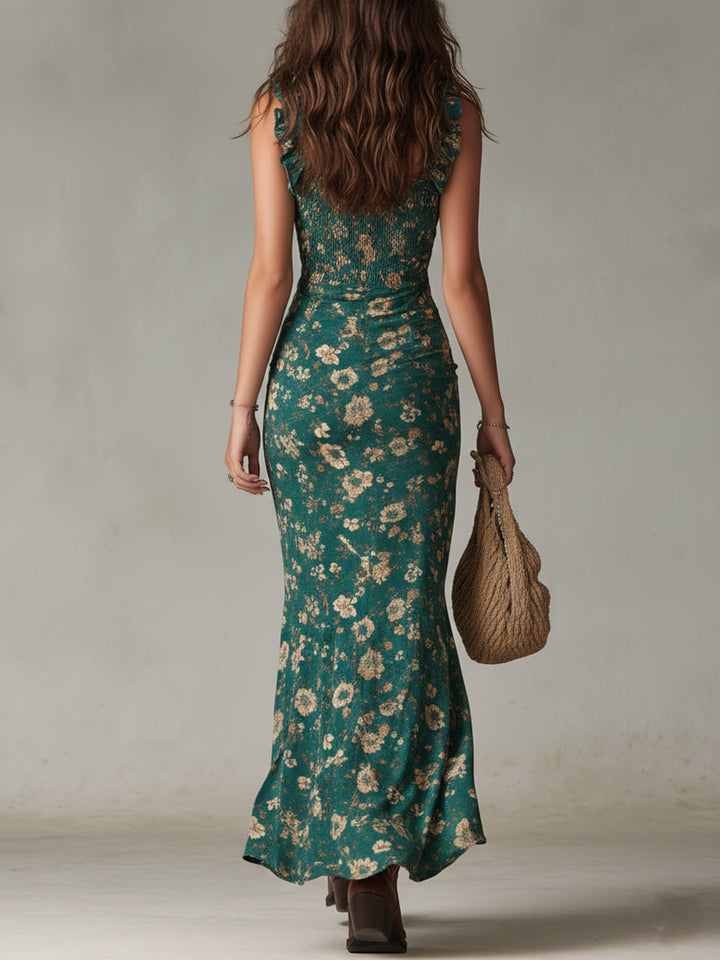 Maya™ | Boho Retro Rüschensleeves Maxikleid mit hohem Schlitz