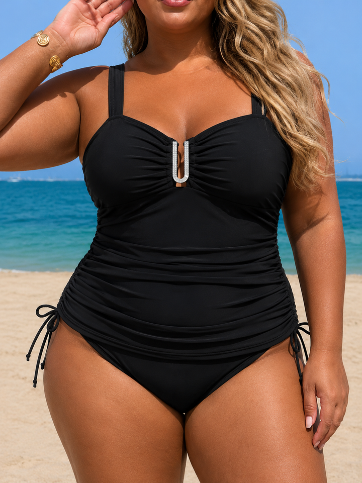 Madeline | Damen-Tankini-Set in Übergröße, Modell Midnight Riviera, mit verstellbaren Seitenteilen