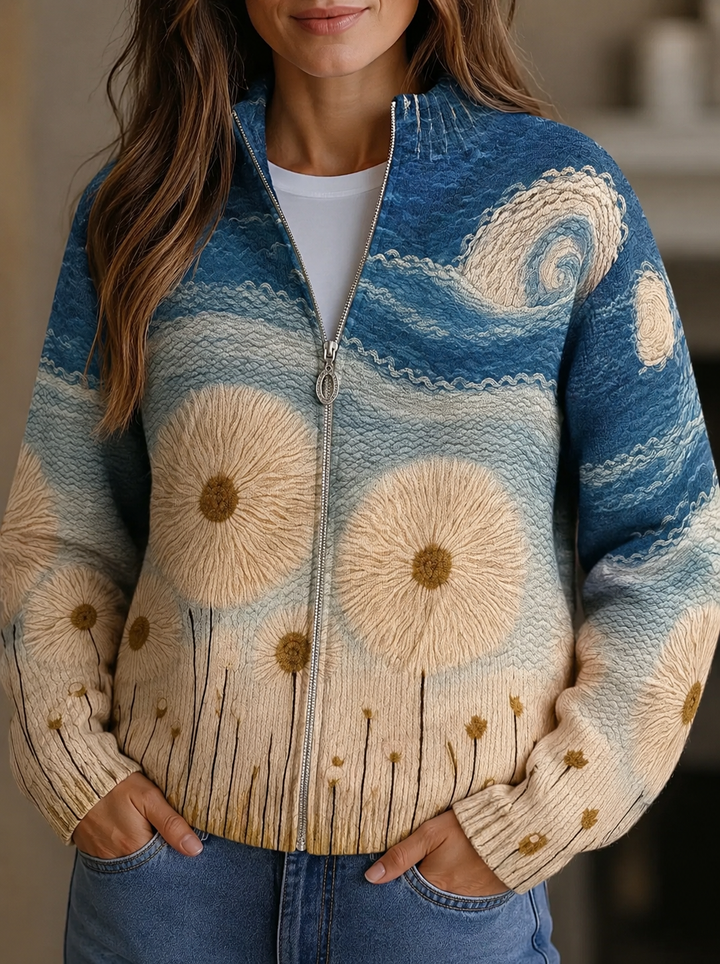 Yolanda | Damen gesteppte Strickjacke mit Reißverschluss
